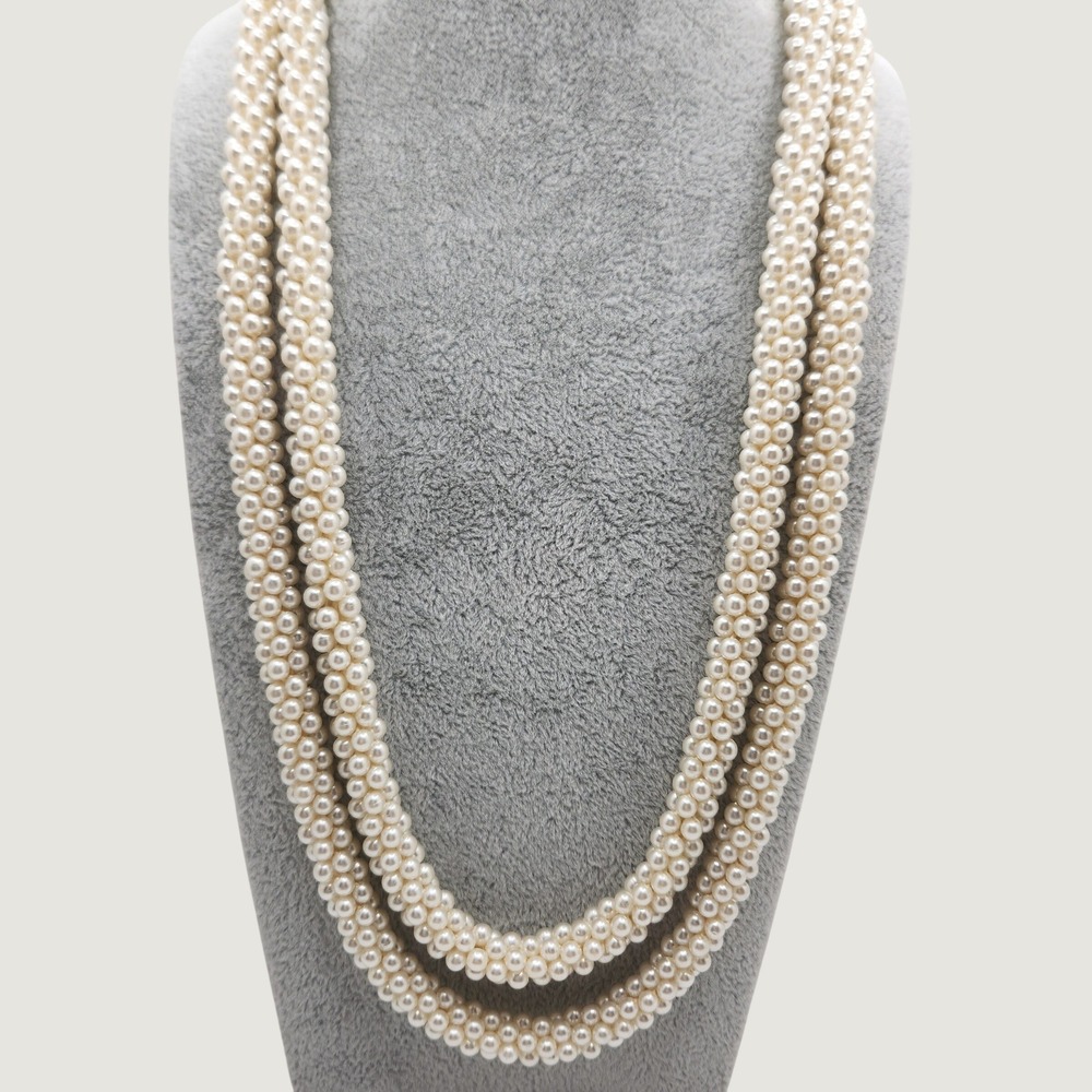 Vintage Faux Pearl‎ Rope Necklace Multi Strand Helix Torsade Long Layering 50"